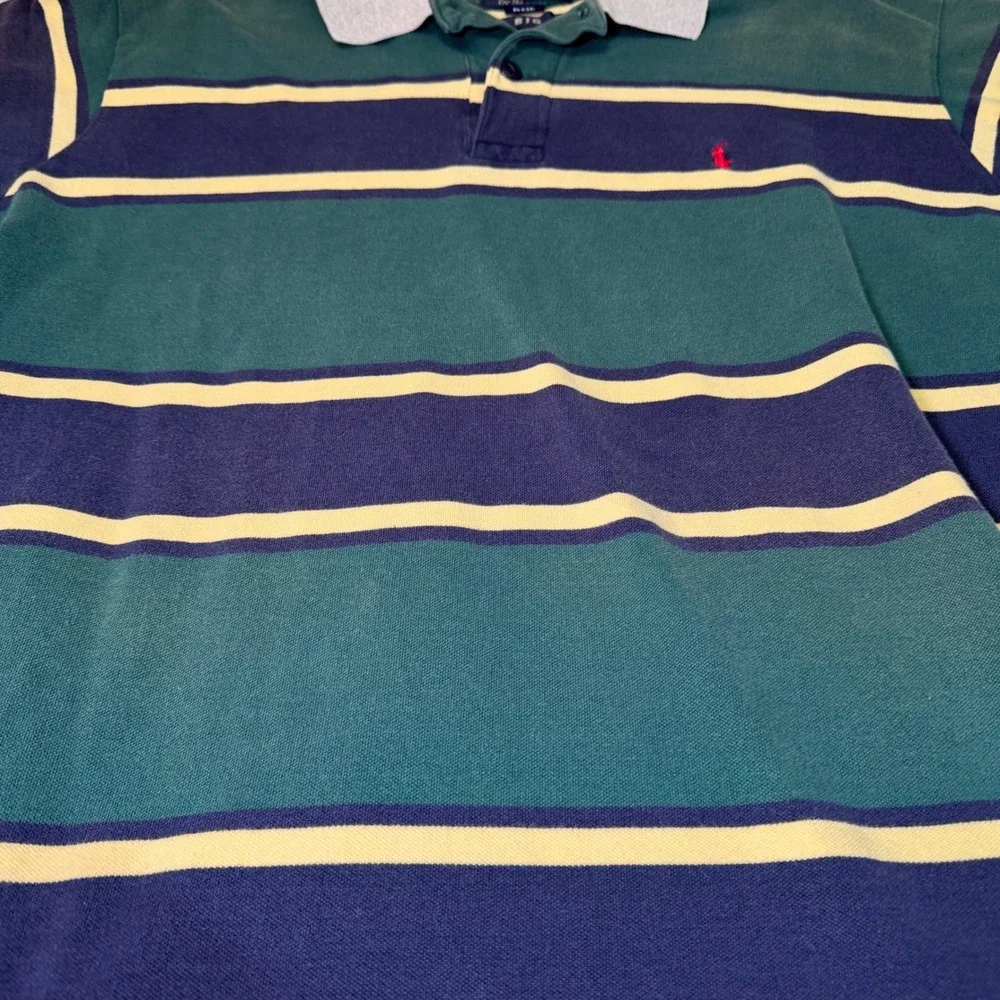 Vintage Polo Ralph‎ Lauren BIG Mens Size 2XL Polo Shirt Green Striped Pique USA
